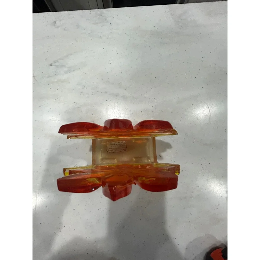 Vintage 1969 New Designs Inc Orange Resin Flower Napkin Letter Holder MCM USA